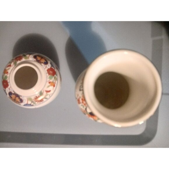 Shogun Dynasty Ceramic Vases Set Of 2 Floral & Bird Design 8" & 5" Tall Hand-Pai - Picture 5 of 8